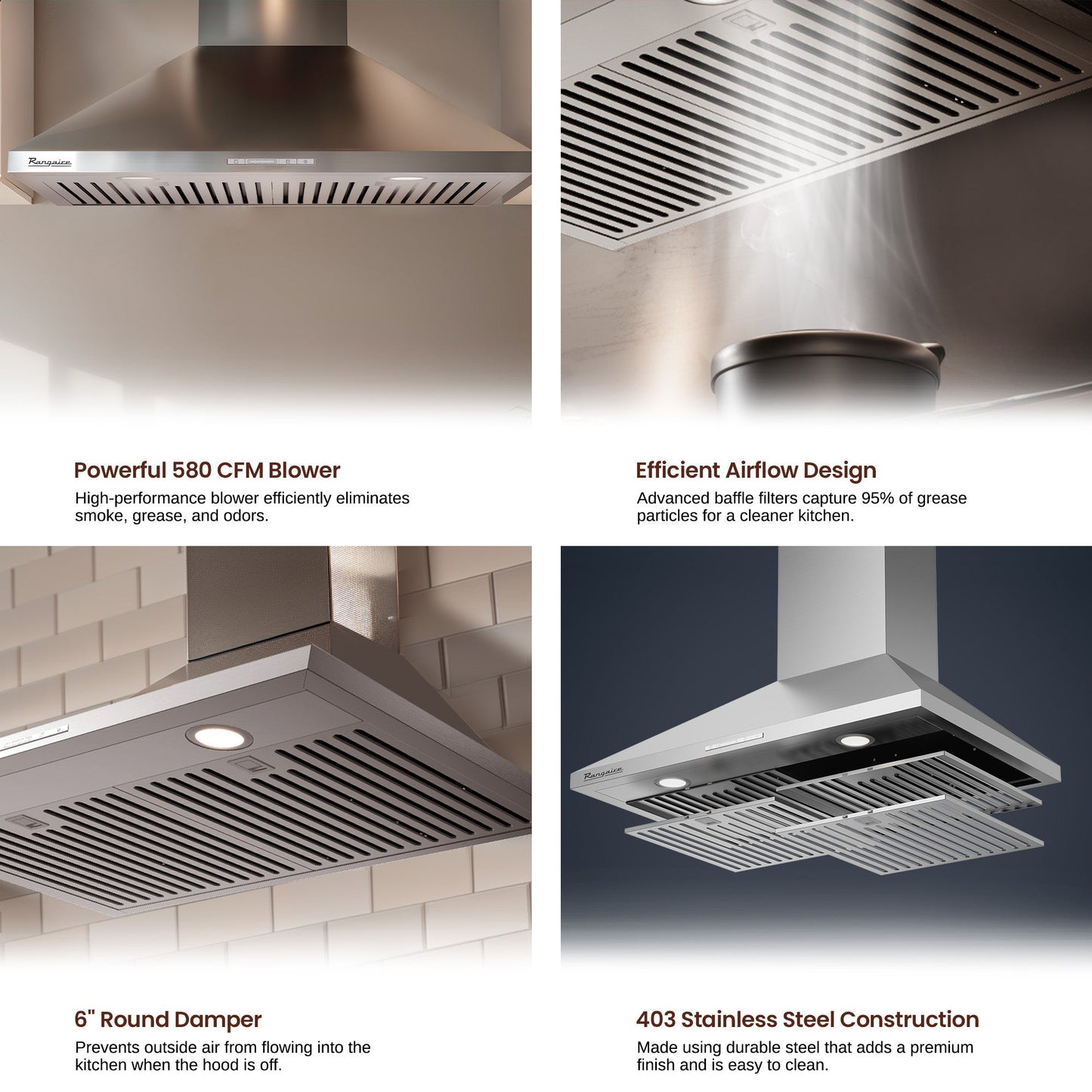 Rangaire 30" Wall-Mounted Range Hood 580 CFM Convertible Stainless Steel RHWMP30S