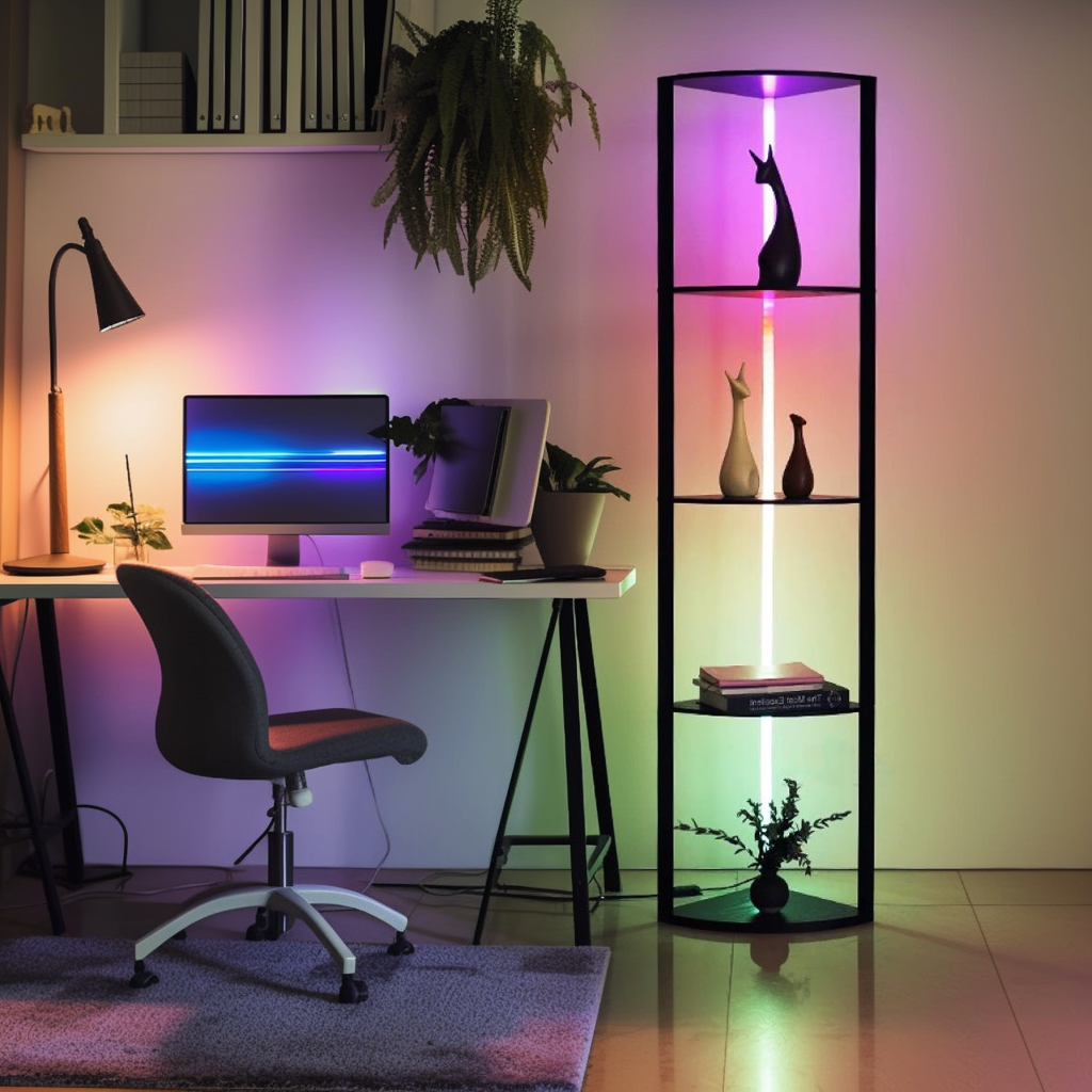 64" Corner Shelf Bookshelf with RGB LED Lights
