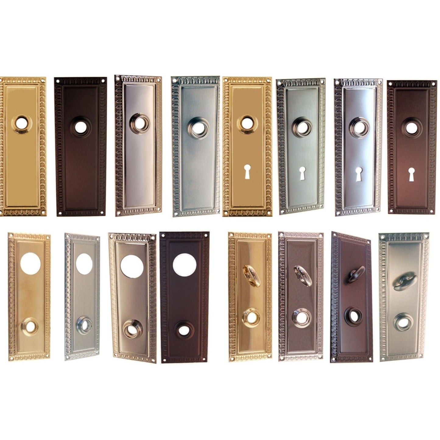 Wrought Brass Door Knob Trim Plate Egg & Dart Pattern, 2-1/2" x 7", Multiple Functions and Finishes