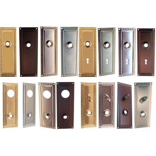 Wrought Brass Door Knob Trim Plate Egg & Dart Pattern, 2-1/2" x 7", Multiple Functions and Finishes