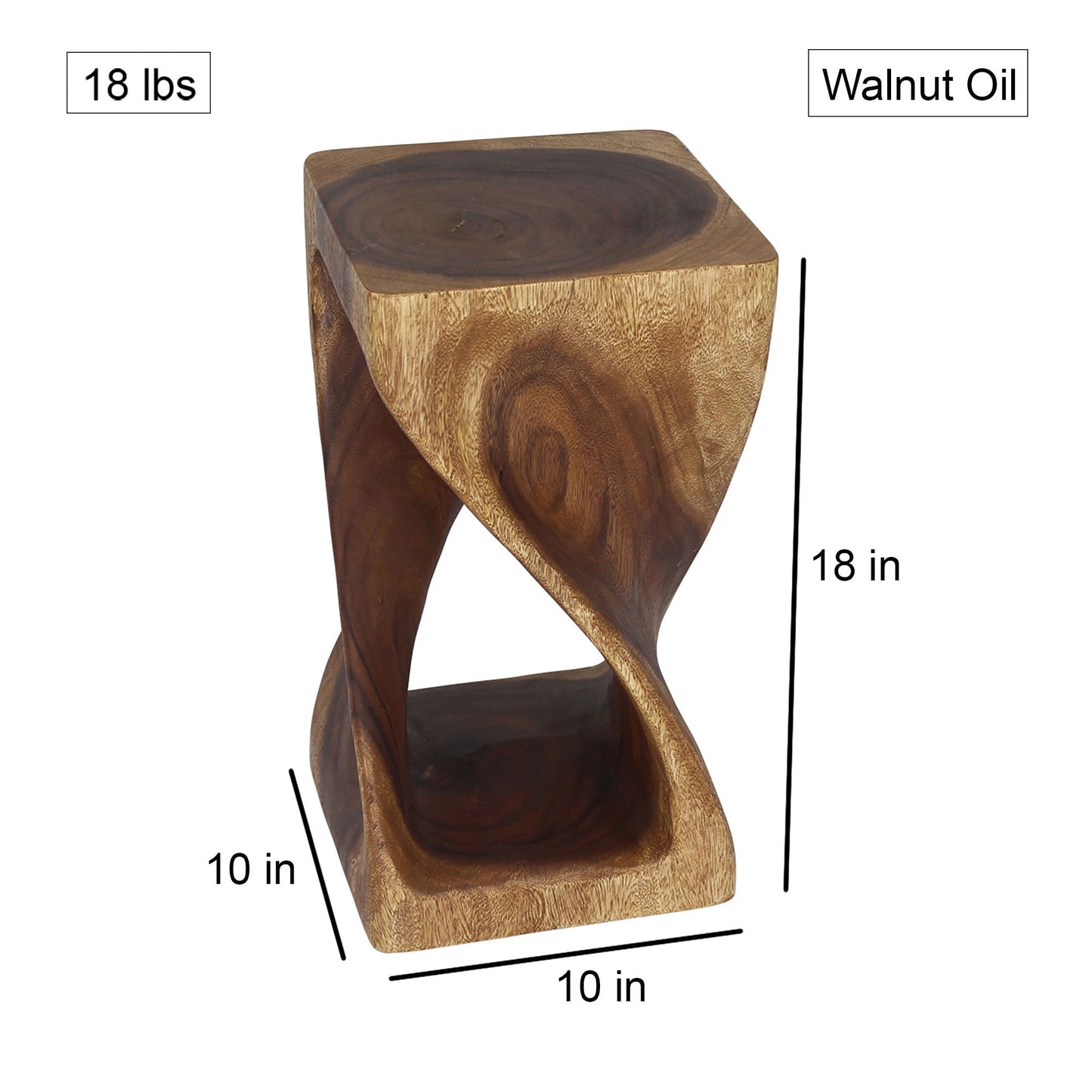 Haussmann Original Wood Twist End Table 10x10x18 in Height Walnut Oil