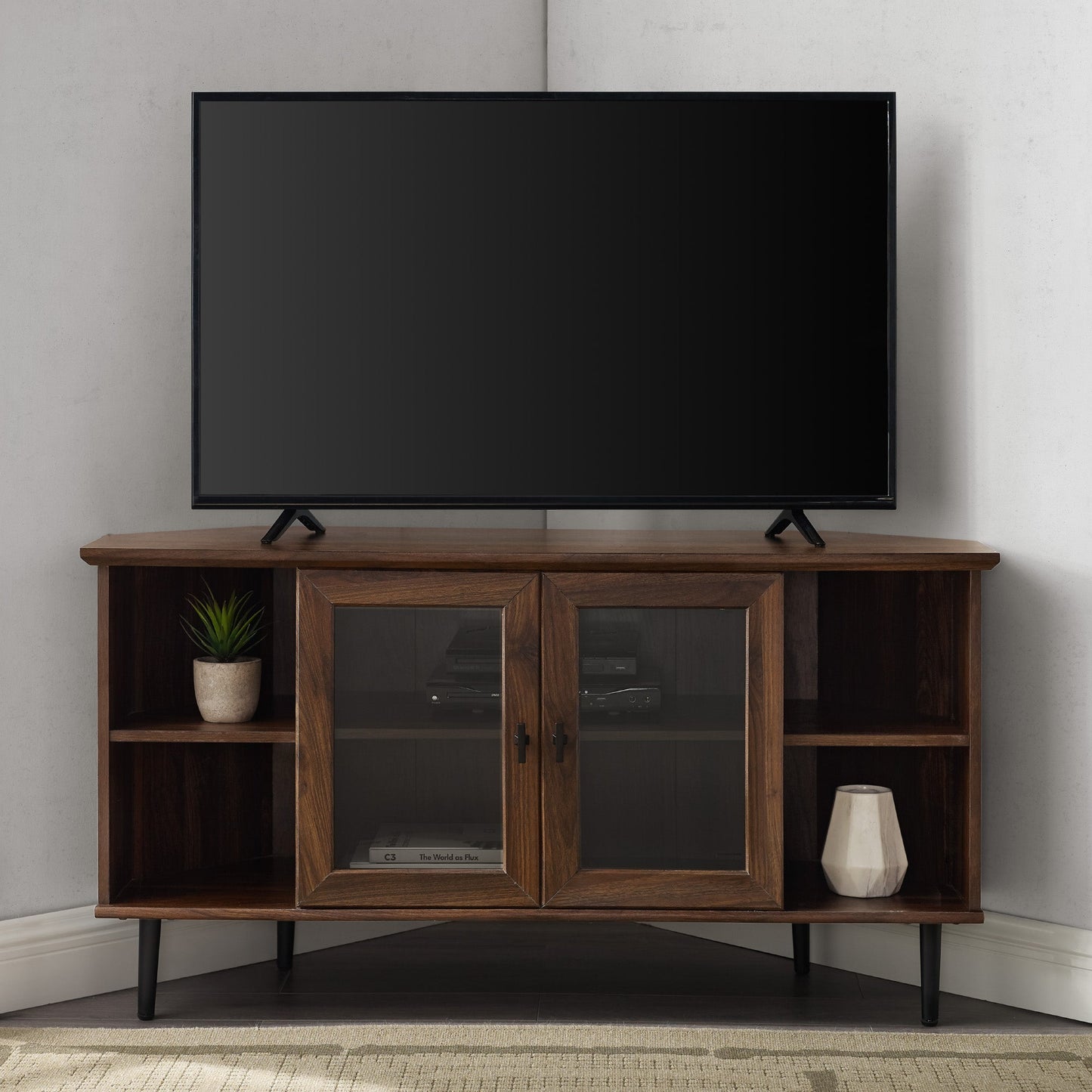 Clyde 48" Simple Glass Door Corner TV Stand